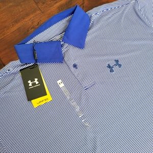 Under Armour Stripe Performance Polo Mens XXL Royal Blue White UA Golf Shirt
